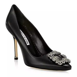 Manolo Blahnik Hangisi 105MM Embellished Leather Pumps (Black)